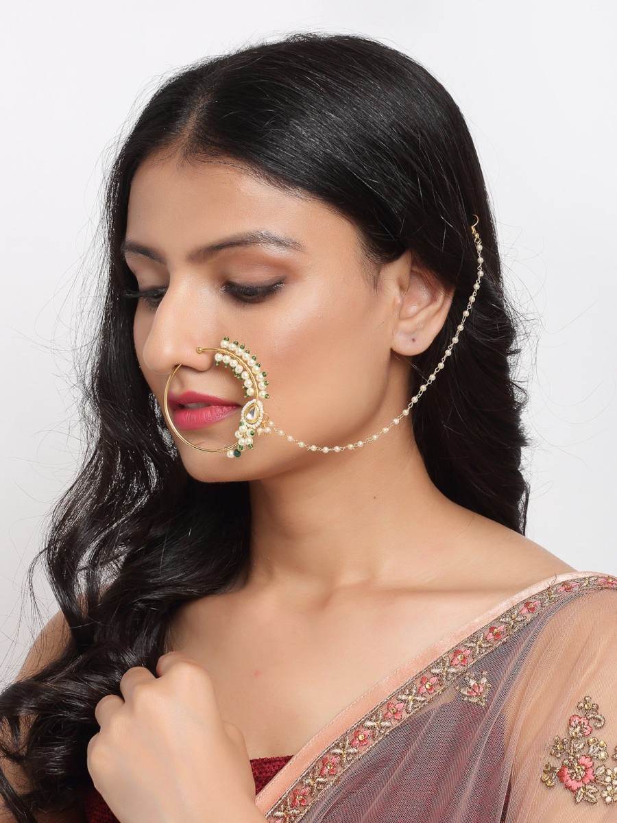 Jewellery Ruby Raang | Maharani Kundan Nose Ring Gold Plated By Ruby Raang