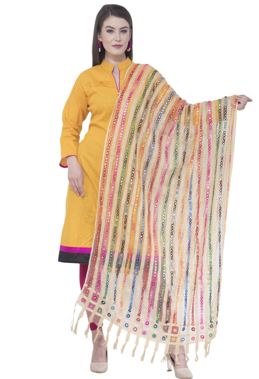 Women AR Silks | A R Silk Color Multi Stripe Dupattas And Chunnis White