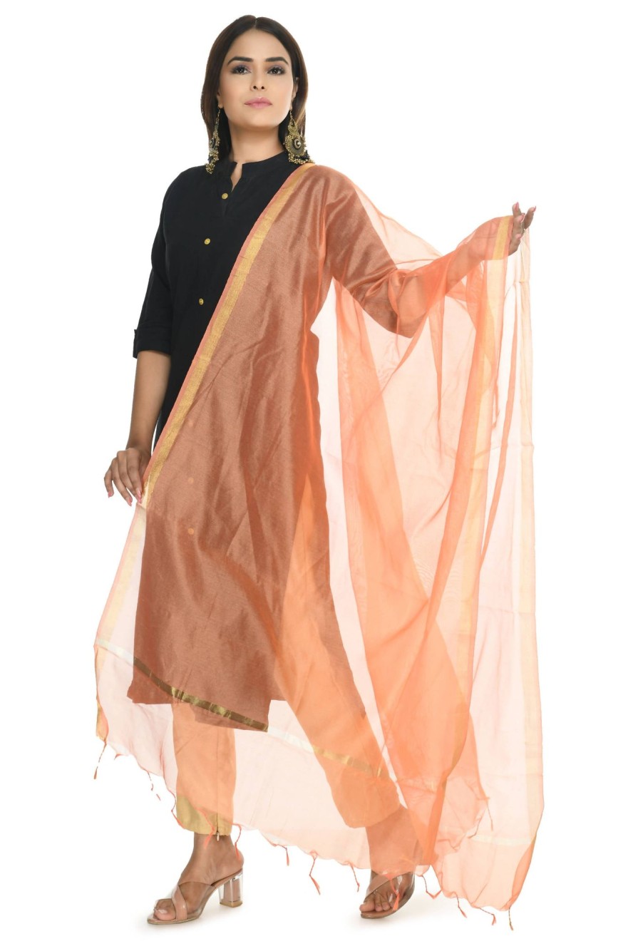 Women Moeza | Women'S Banarsi Chanderi Piping Dupatta Mfd0029 - Moeza Peach