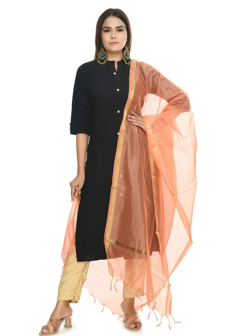 Women Moeza | Women'S Banarsi Chanderi Piping Dupatta Mfd0029 - Moeza Peach