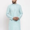 Men Virat Fashions | Men'S Turquoise Blue Embroidered Kurta Only ( Ko 633 Sky ) - Virat Fashions