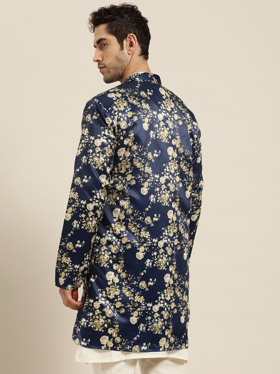 Men Sojanya | Men'S Silk Blend Navy Only Sherwani Jacket - Sojanya Blue