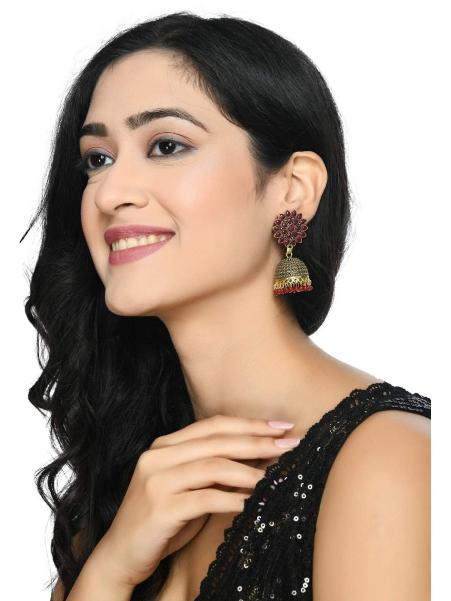 Jewellery Kamal Johar | Trendia Kundan Work Jhumka With Maroon Pearls Earrings Jker_127