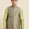 Men Sojanya | Men'S Silk Blend Grey U0026 Gold Self Design Nehru Jacket - Sojanya