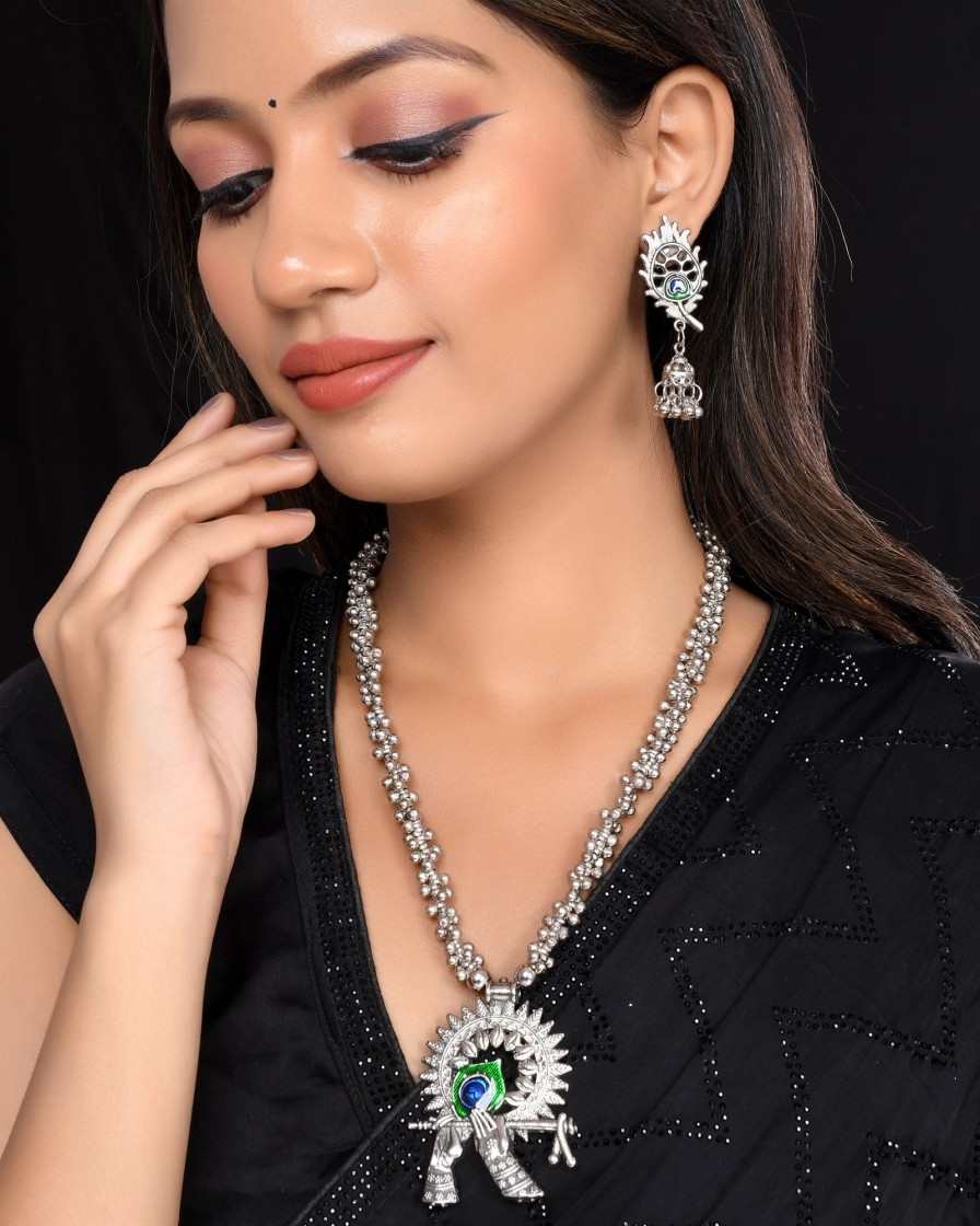 Jewellery VOJ | Women'S Plated Oxidised Jewellary Set - Voj Silver