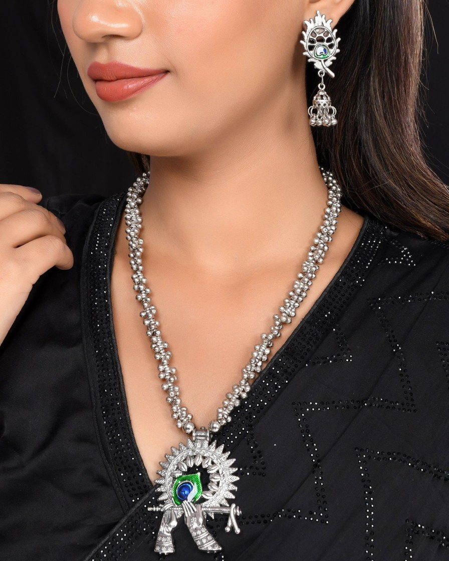 Jewellery VOJ | Women'S Plated Oxidised Jewellary Set - Voj Silver