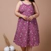 Women Miravan | Women'S Plus Size Floral Printed Shoulder Strap Midi Dress - Miravan Purple