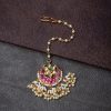 Jewellery Morkanth | Women'S Gold-Plated Pink U0026 Off-White Kundan-Studded Beaded Handcrafted Maang Tikka - Morkanth