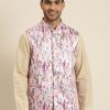 Men Sojanya | Men'S Silk Blend Printed Only Nehru Jacket - Sojanya Pink