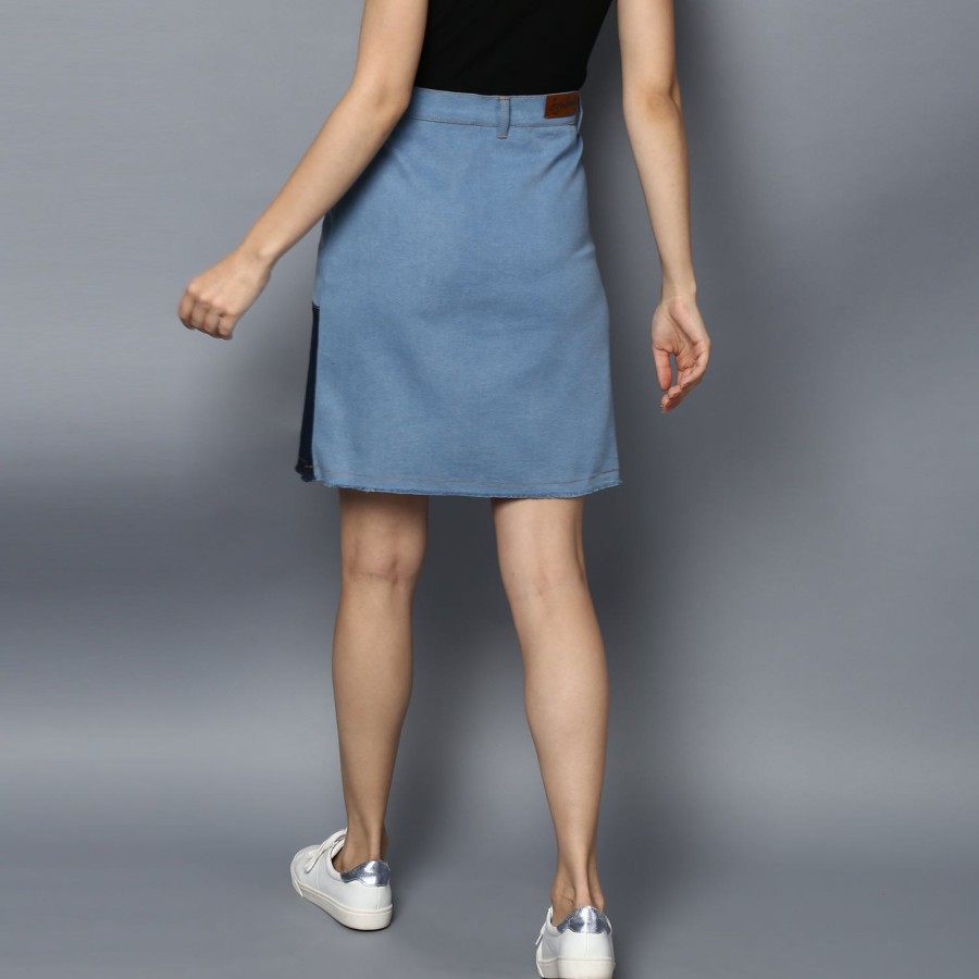 Women StyleStone | Women'S Denim Patch Work Skirt - Stylestone Blue