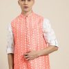 Men Sojanya | Men'S Silk Blend Embroidered Only Nehrujacket - Sojanya Peach