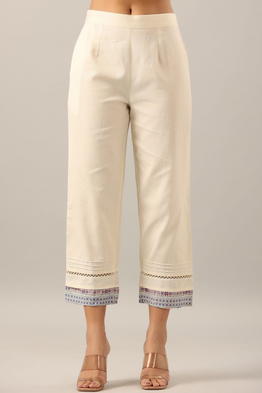 Women Juniper | Women'S Off-White Cotton Flex Solid Pant. - Juniper Off White