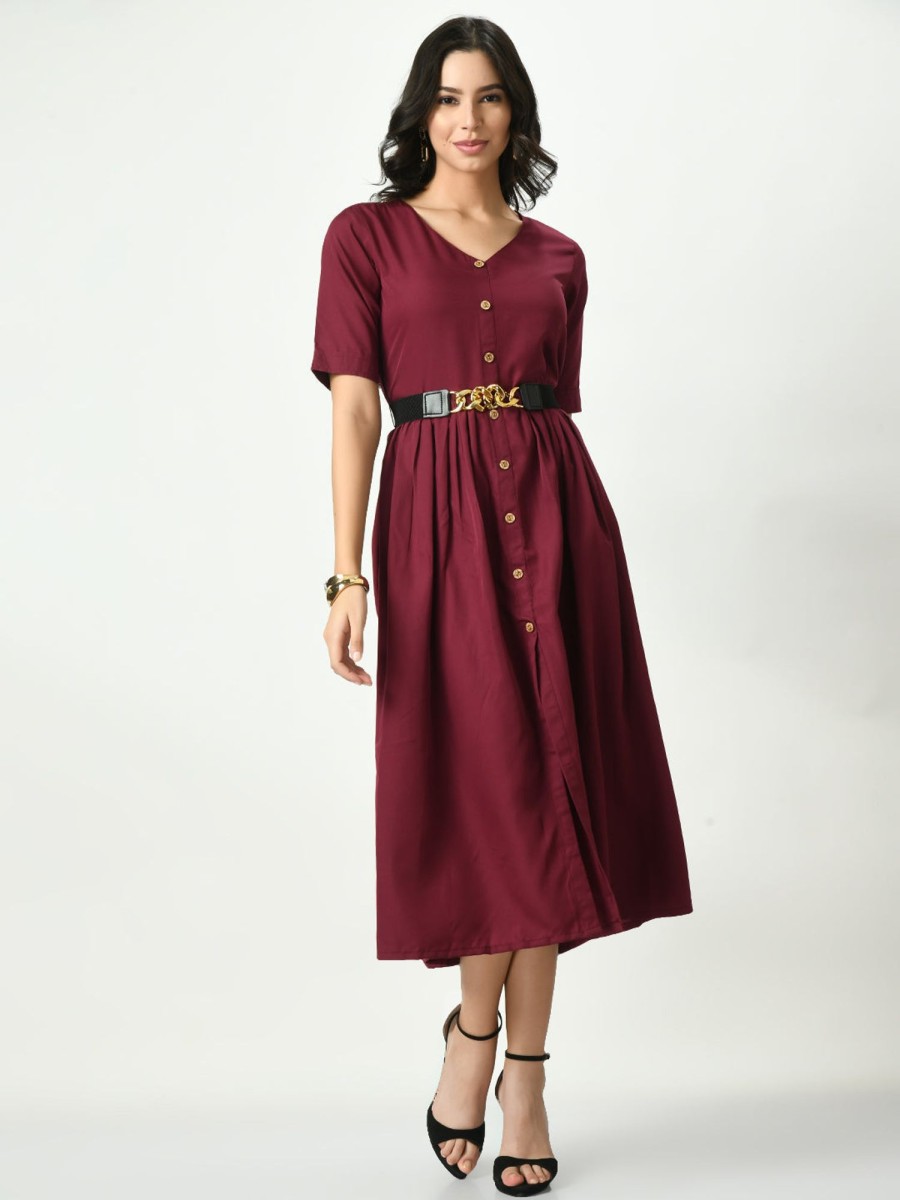 Women NOZ2TOZ | Women'S Stylish Midi Dress For - Noz2Toz Burgundy