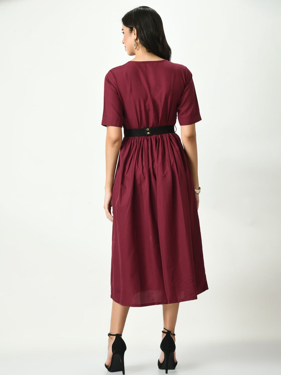 Women NOZ2TOZ | Women'S Stylish Midi Dress For - Noz2Toz Burgundy