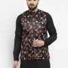 Men Virat Fashions | Men'S Black Printed Satin Nehru Jacket ( Jowc 4007 Black) - Virat Fashions