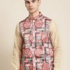 Men Sojanya | Men'S Silk Blend Printed Only Nehru Jacket - Sojanya Peach