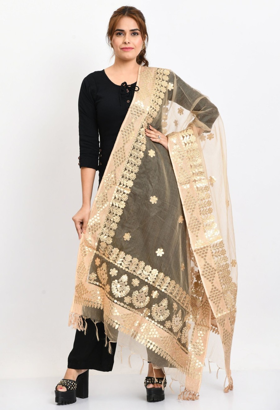 Women Moeza | Women'S Organza Gotta Patti Bridal Dupatta En Dupatta - Moeza Gold