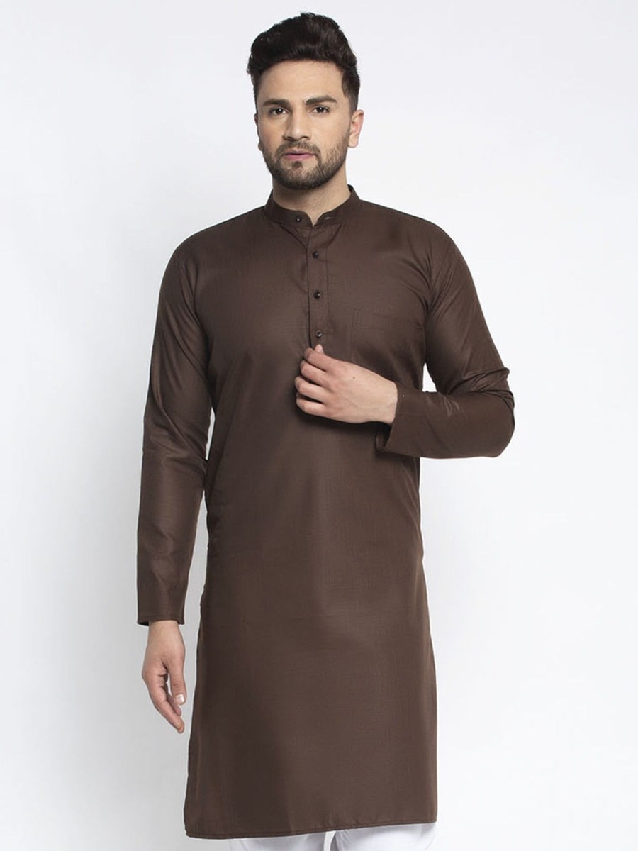 Men Virat Fashions | Men'S Coffee Cotton Solid Kurta Only ( Ko 611 Coffee ) - Virat Fashions