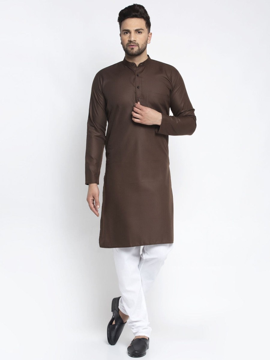 Men Virat Fashions | Men'S Coffee Cotton Solid Kurta Only ( Ko 611 Coffee ) - Virat Fashions