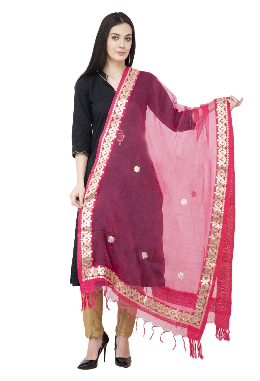 Women AR Silks | A R Silk Orgenza Gota Patti Fancy Dupatta Color Dupatta Or Chunni Gajari