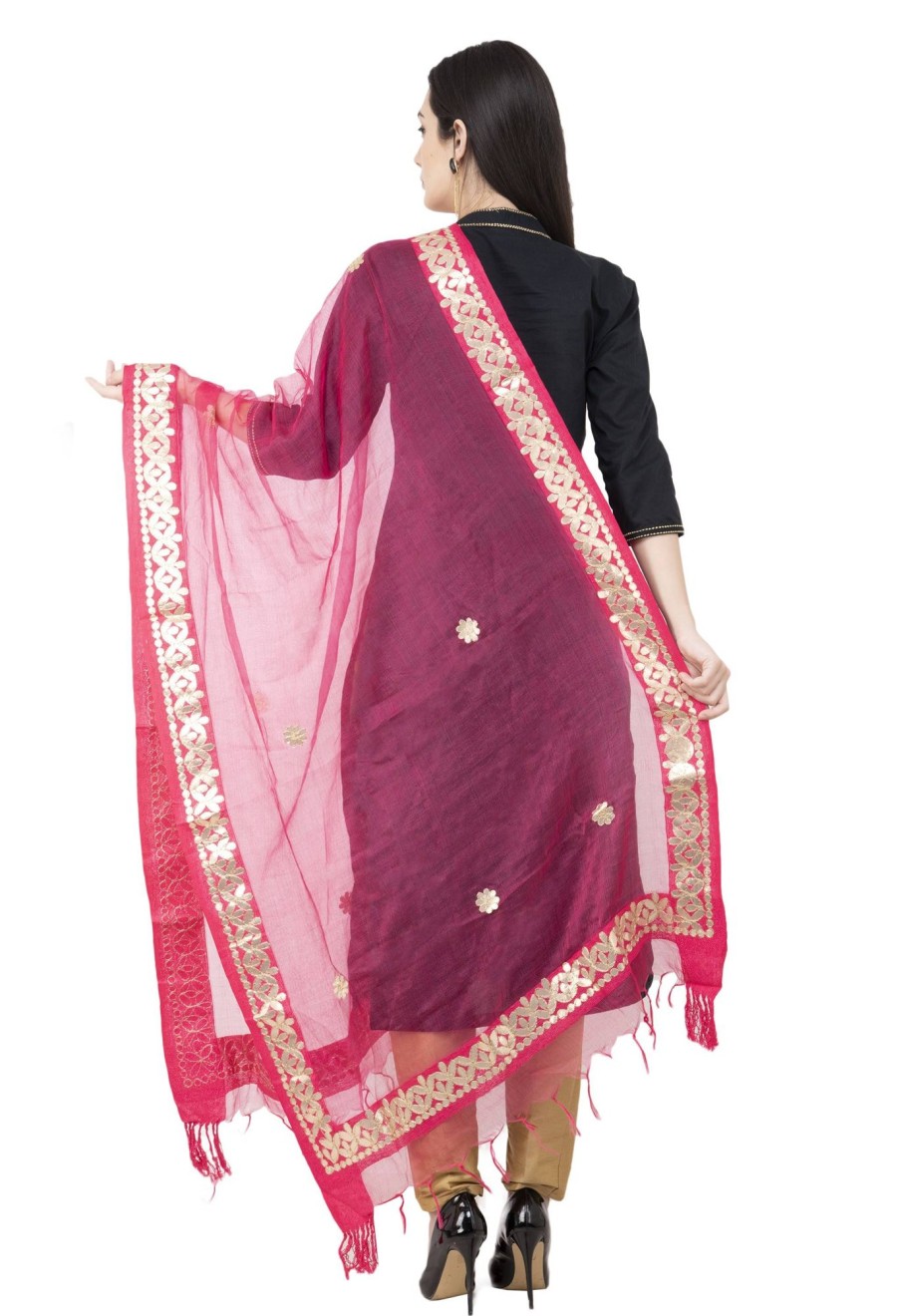 Women AR Silks | A R Silk Orgenza Gota Patti Fancy Dupatta Color Dupatta Or Chunni Gajari