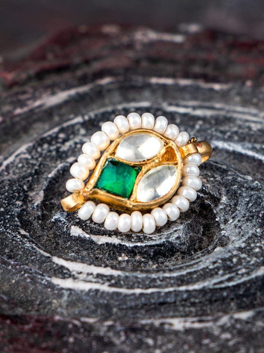 Jewellery Morkanth | Women'S Nose Pin White U0026 Green Kundan By Morkanth