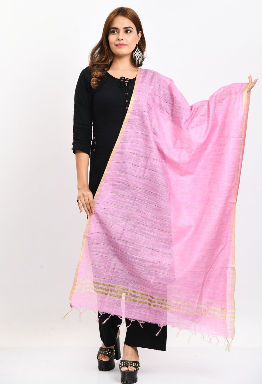 Women Moeza | Women'S Cotton Zari Box Baby Dupatta - Moeza Pink