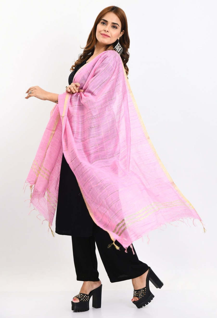 Women Moeza | Women'S Cotton Zari Box Baby Dupatta - Moeza Pink