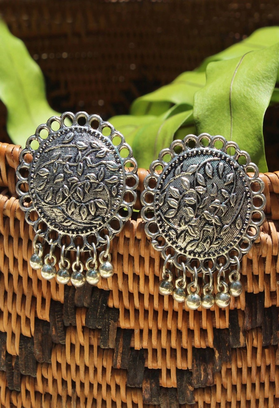 Jewellery Kamal Johar | Trendia Oxidised Silver Plated Stud Earrings Jker_102