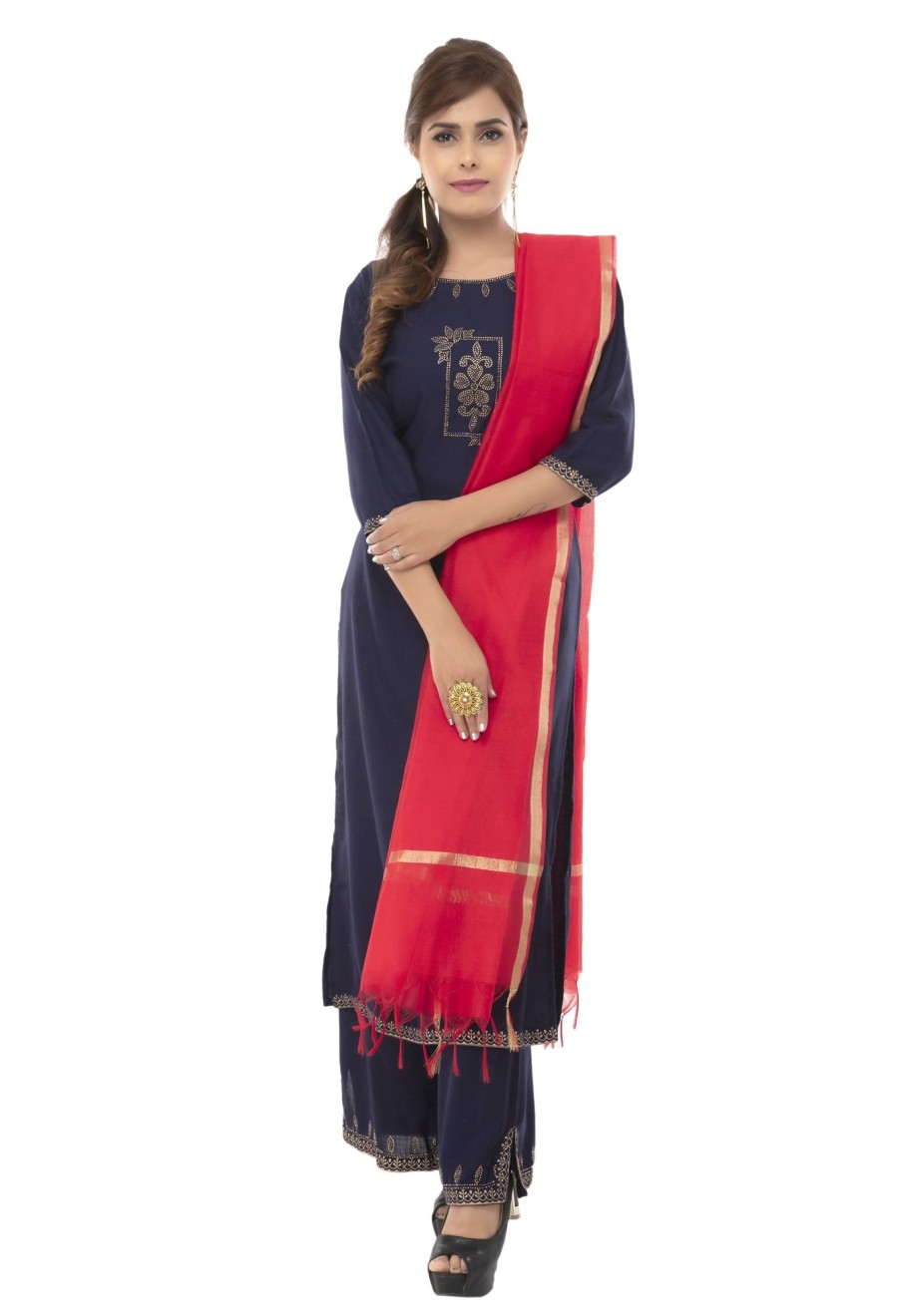 Women Moeza | Women'S Banarsi Chanderi Piping Dupatta Mfd0030 - Moeza Red