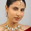 Jewellery Femizen | Women'S Handcrafted Maharani Kundan Necklace With Earrings U0026 Mang Tika - Femizen Golden