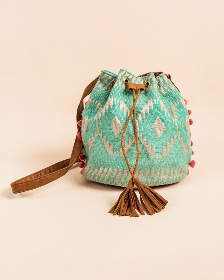 Others Chumbak | Satin Stitch Bucket Mint Sling Bag - Chumbak