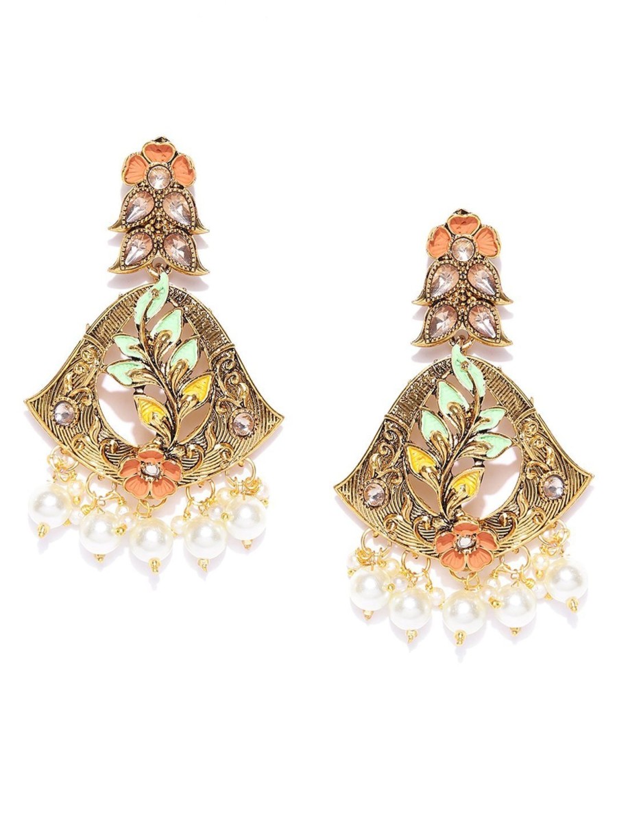 Jewellery Priyaasi | Women'S Gold-Plated Stone Studded Multicolor Flower Drop Earrings - Priyaasi