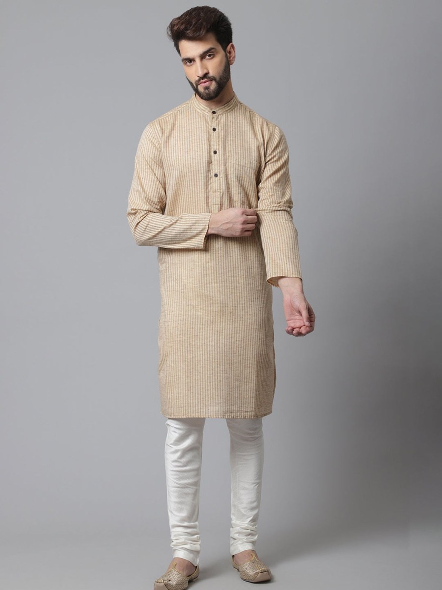 Men Even Apparels | Men'S Pure Cotton Kurta With Band Collar - Even Apparels Beige