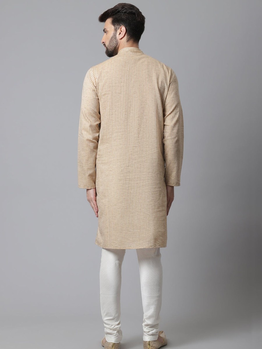 Men Even Apparels | Men'S Pure Cotton Kurta With Band Collar - Even Apparels Beige