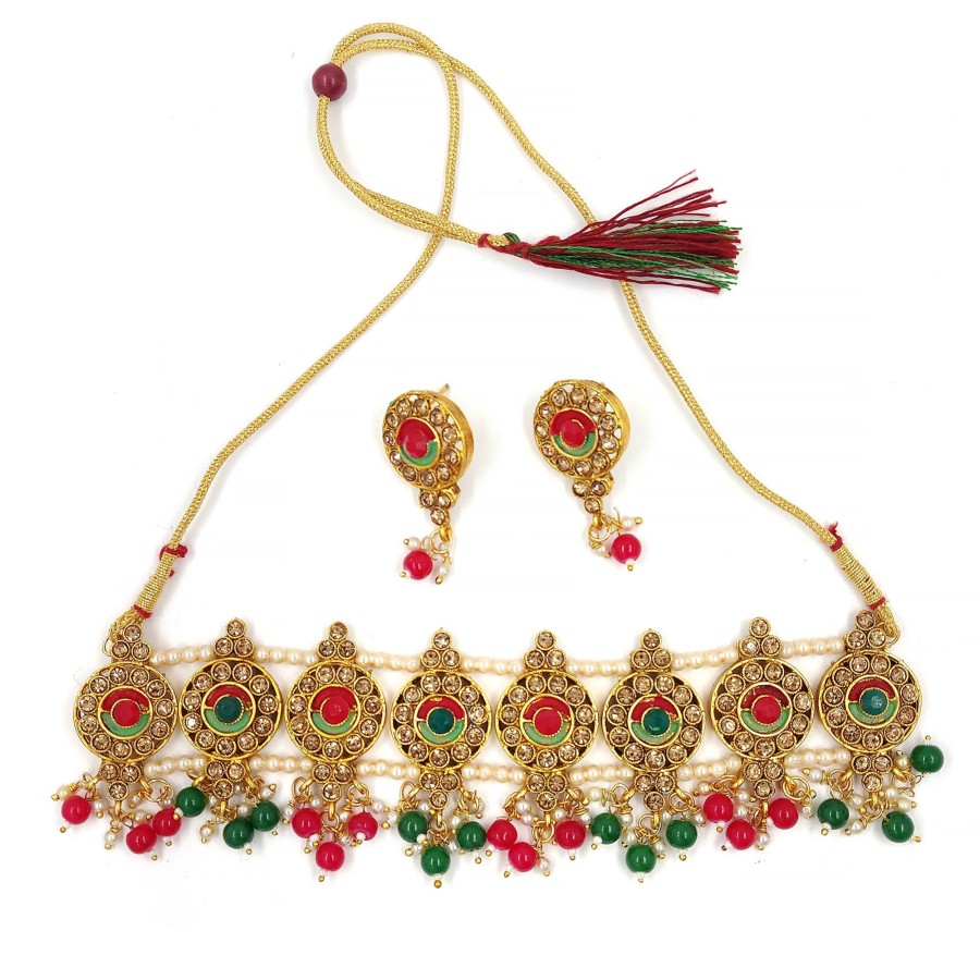 Jewellery Zaffre Collections | Women'S Trendy Multicolor Choker Set With Maang Tikka - Zaffre Collections Multi Color