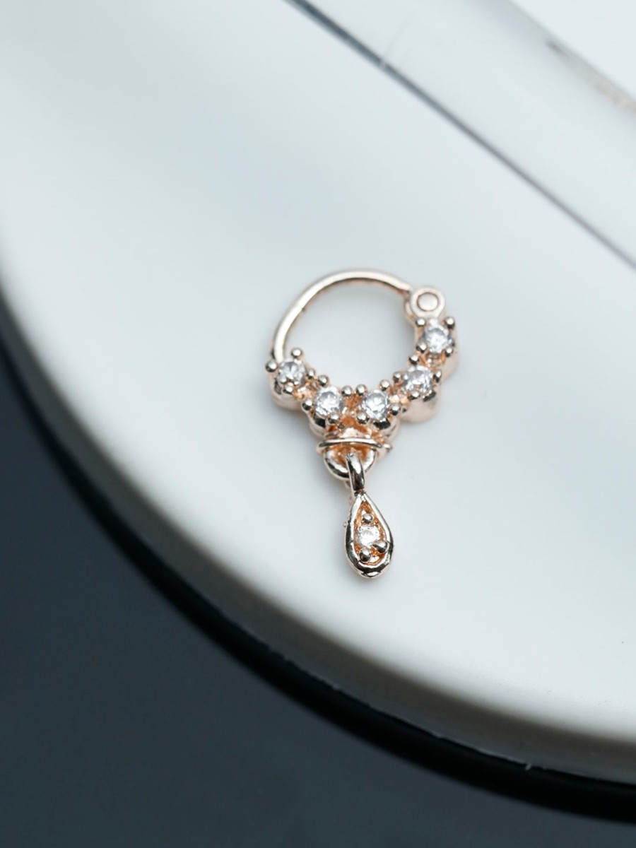 Jewellery Priyaasi | Rose Gold Nose Ring With American Diamonds By Priyaasi