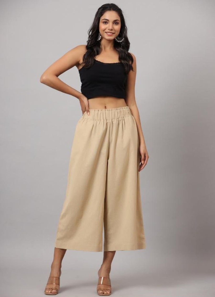 Women Juniper | Women'S Cotton Flex Flared Culottes - Juniper Beige