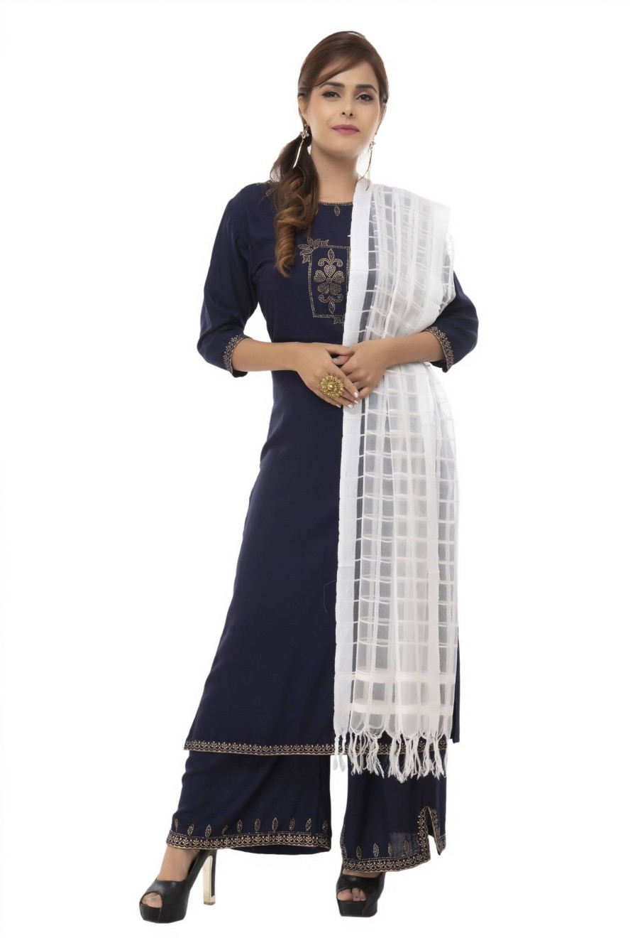 Women Moeza | Women'S Square Design Dupatta U0026 Chunni Mfd0006 - Moeza White