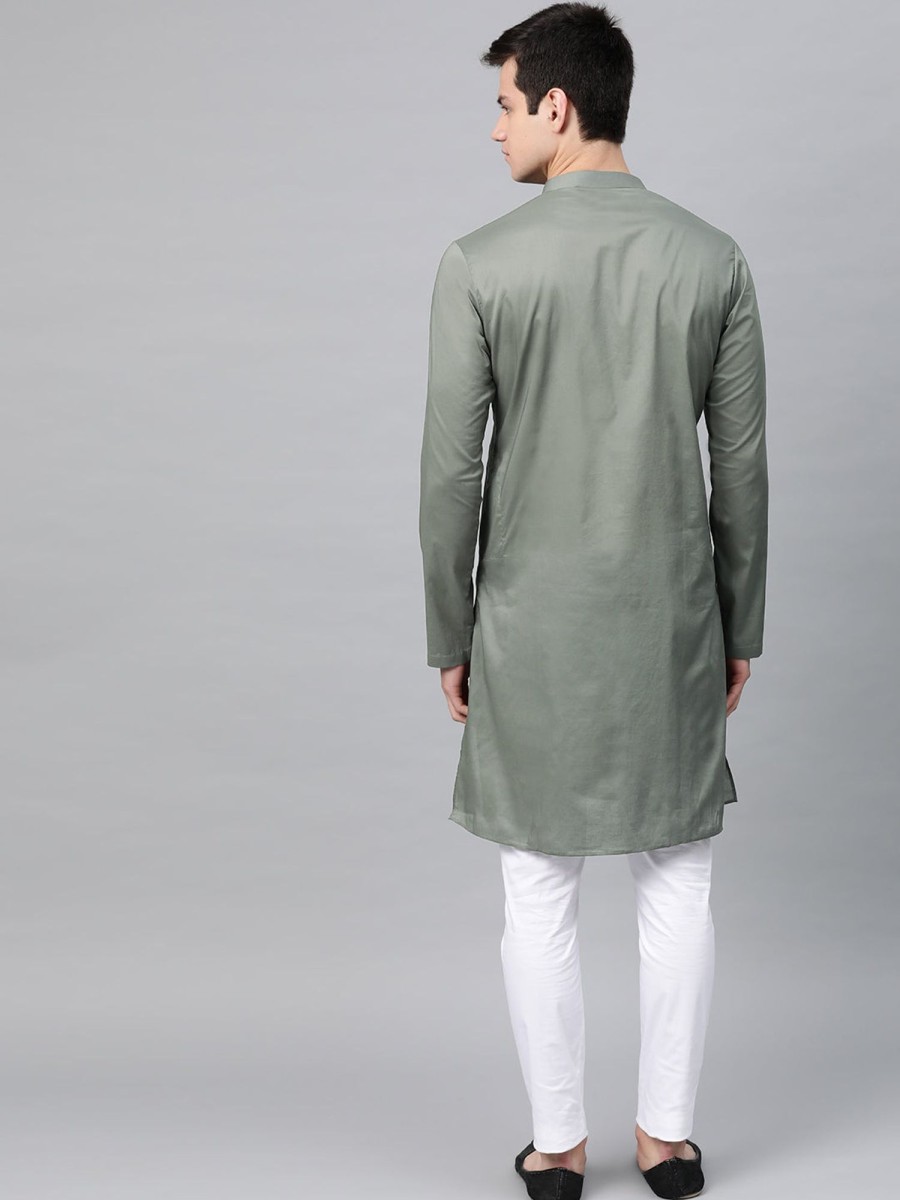 Men See Designs | Men'S Olive Embroidered Straight Kurta - See Designs Green