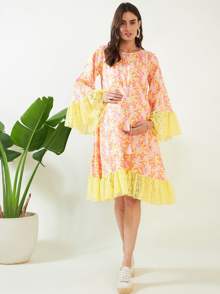 Women The Kaftan Company | Women'S Blossom And Lace Maternity Dress - The Kaftan Company Pink