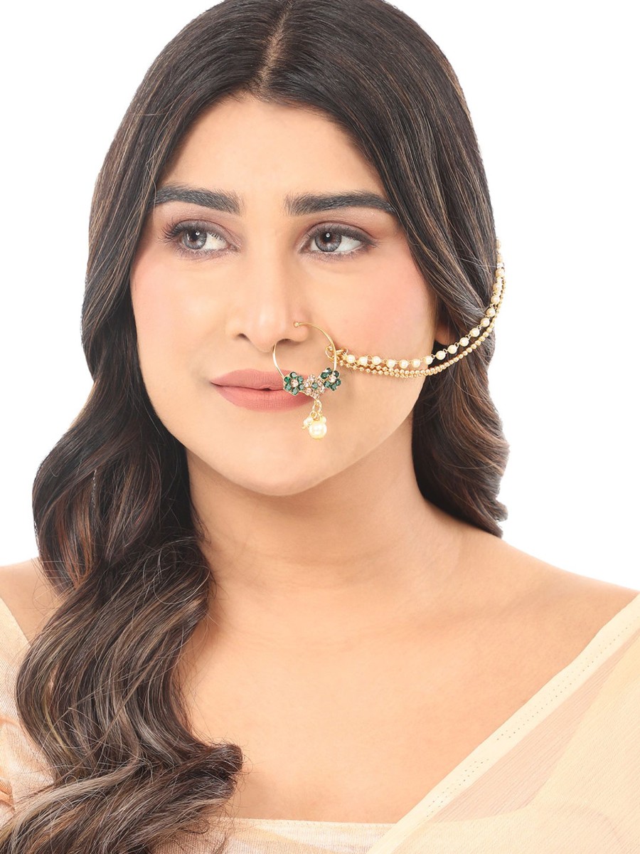 Jewellery Anikas Creation | Plated U0026 Studded Non-Piercing Nose Ring By Anikas Creation Gold