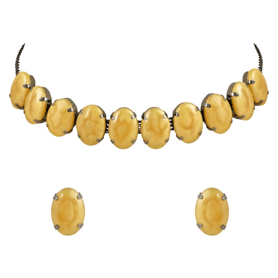 Jewellery I Jewels | Women'S Glamorous Fashionable Eye-Catching Beaded Choker And Earrings Set - I Jewels Yellow