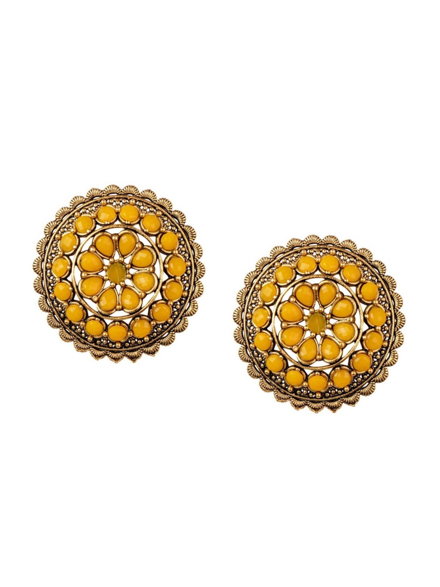 Jewellery Morkanth | Women'S Yellow Gold Plated Circular Artificial Beaded Handcrafted Studs Earrings - Morkanth