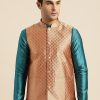 Men Sojanya | Men'S Silk Blend Peach U0026 Multi Color Self Design Nehru Jacket - Sojanya