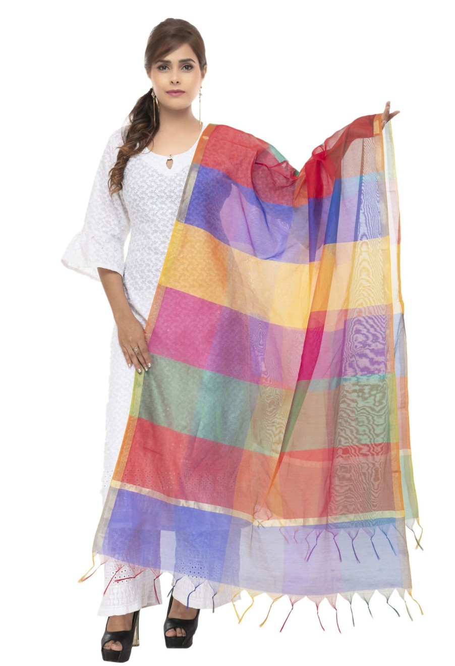 Women Moeza | Women'S Banarsi Chanderi Piping Dupatta Mfd0023 - Moeza Multi Color