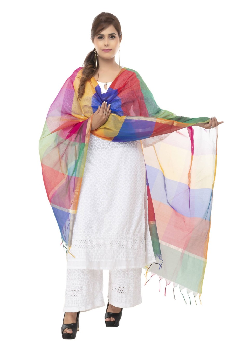 Women Moeza | Women'S Banarsi Chanderi Piping Dupatta Mfd0023 - Moeza Multi Color