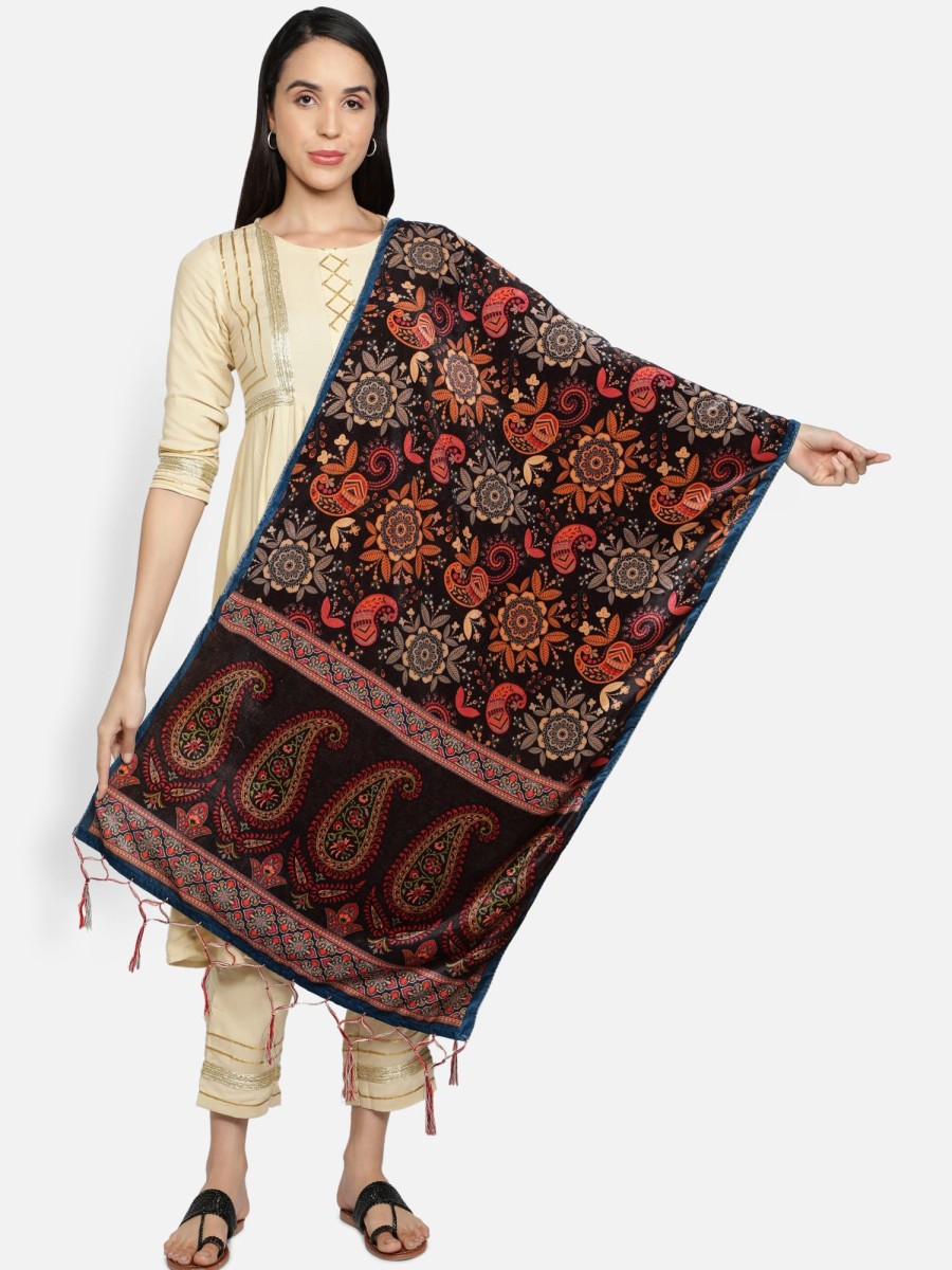 Women VAABA | Women'S Multicolored Polyster Velvet Digital Printed Dupatta - Vaaba