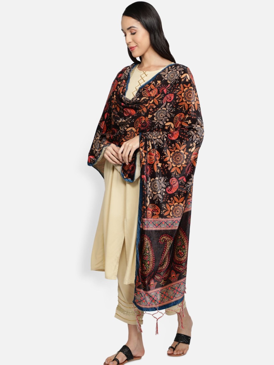 Women VAABA | Women'S Multicolored Polyster Velvet Digital Printed Dupatta - Vaaba