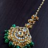 Jewellery Morkanth | Women'S Gold-Plated White U0026 Green Kundan-Studded Pearl Beaded Handcrafted Maang Tikka - Morkanth